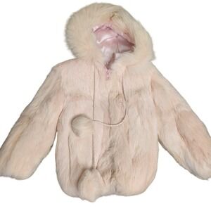 Niki Girls Hooded fur coat with‎ front zipper Pink Size 4 Satin Lining Pockets